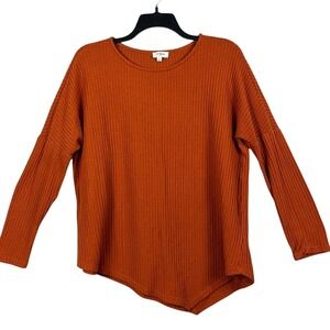 Umgee Waffle Weave Long‎ Sleeve Pullover Asymetrical Womens Size Small Pumpkin